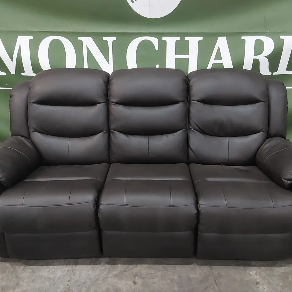 DESIGNER 3 SEATER FAUX LEATHER MANUAL RECLINER SOFA - CHOCOLATE