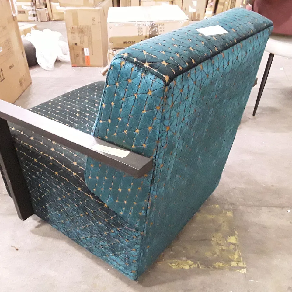 TURQUOISE VELVET METAL ARM ARMCHAIR