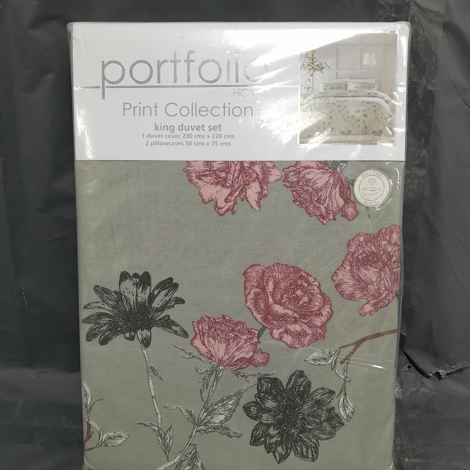 SEALED PORTFOLIO HOME PRINT COLLECTION FLOWER GARDEN KING DUVET SET - SAGE