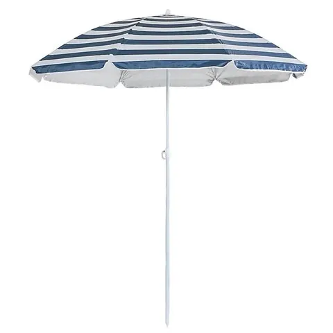 HARBOUR HOUSEWARES METAL BEACH PARASOL - 1.8M X 2M - BLUE STRIPE TAGGED