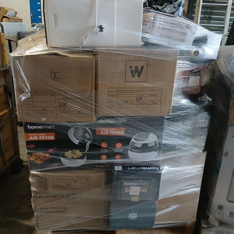 PALLET OF ASSORTED HOUSEHOLD PRODUCTS TO INCLUDE; HOMESMART AIR FRYER, KEPLIN VACUUM CLEANER, ELECTRONIC STEPPER AND HOMESMART MULTI COOKER