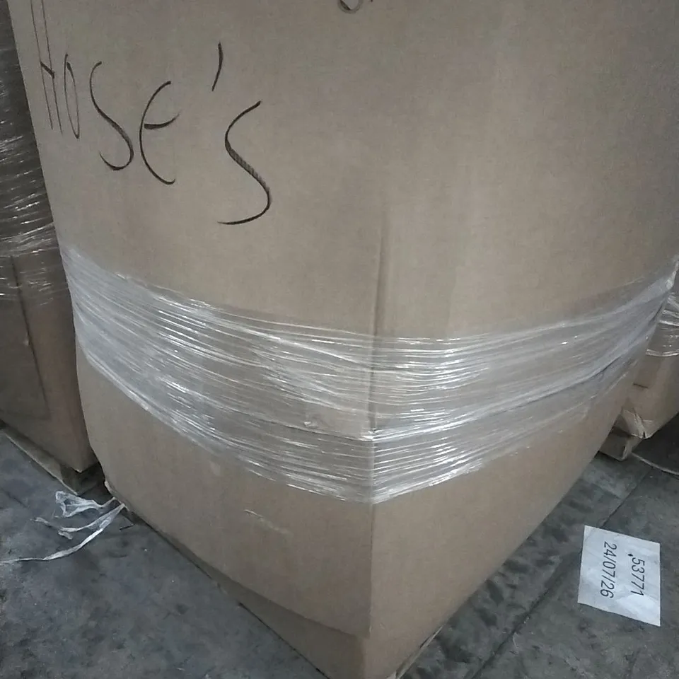 A PALLET CONTAINING ASSORTED HOUSEHOLD GOODS WHICH INCLUDE ASSORTED GARDEN HOSES ETC