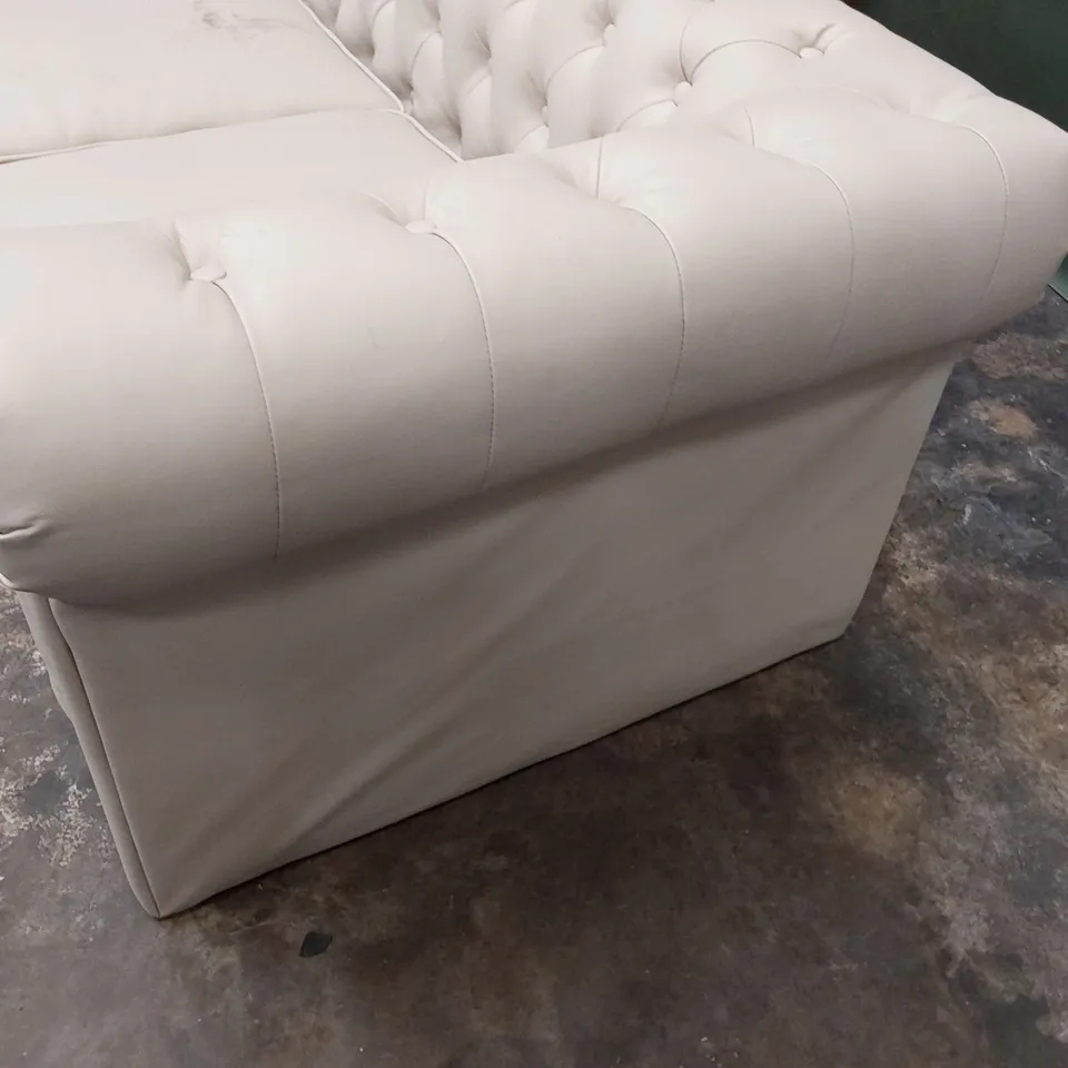 DESIGNER THREE SEATER CHESTERFIELD SOFA BEIGE LEATHER 
