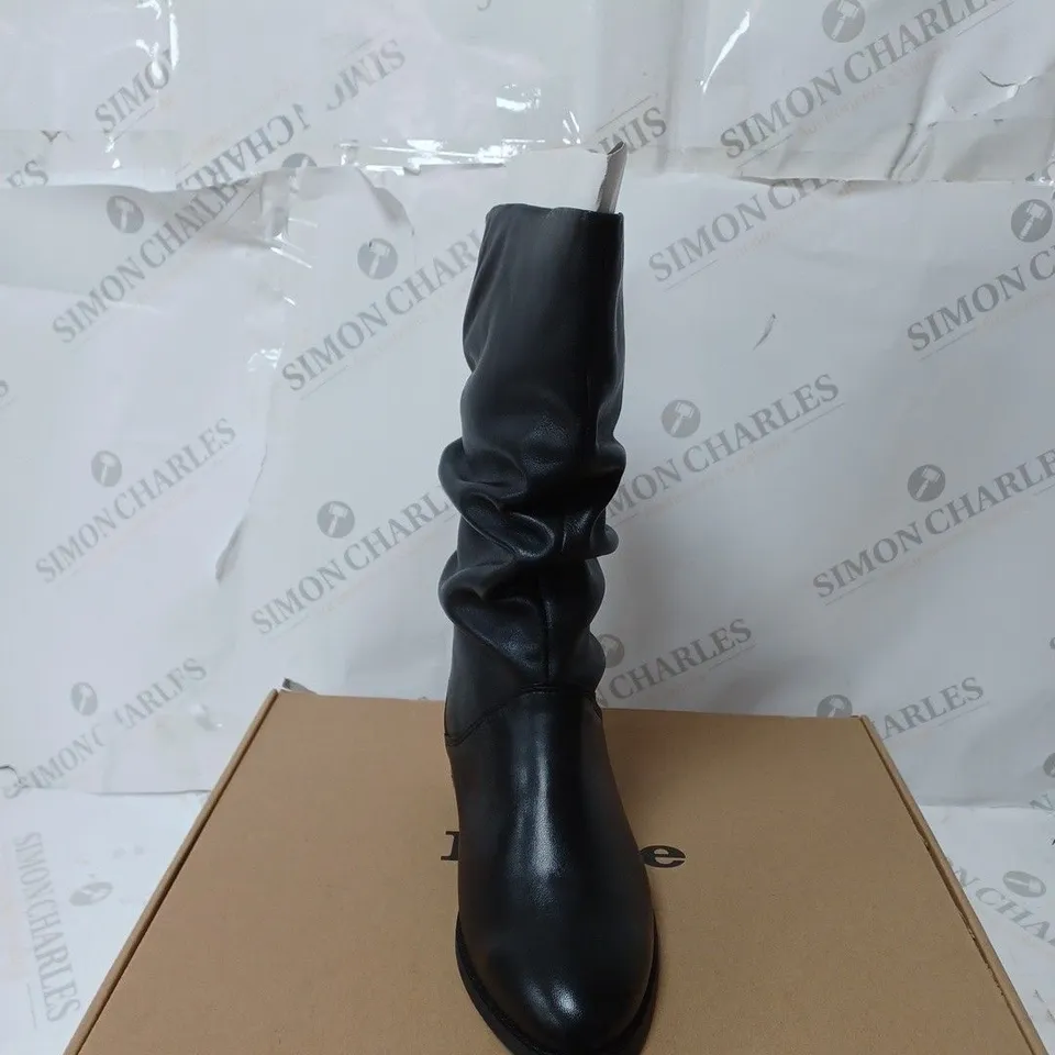 DUNE LEATHER RUCHED CALF BOOTS IN BLACK SIZE 4