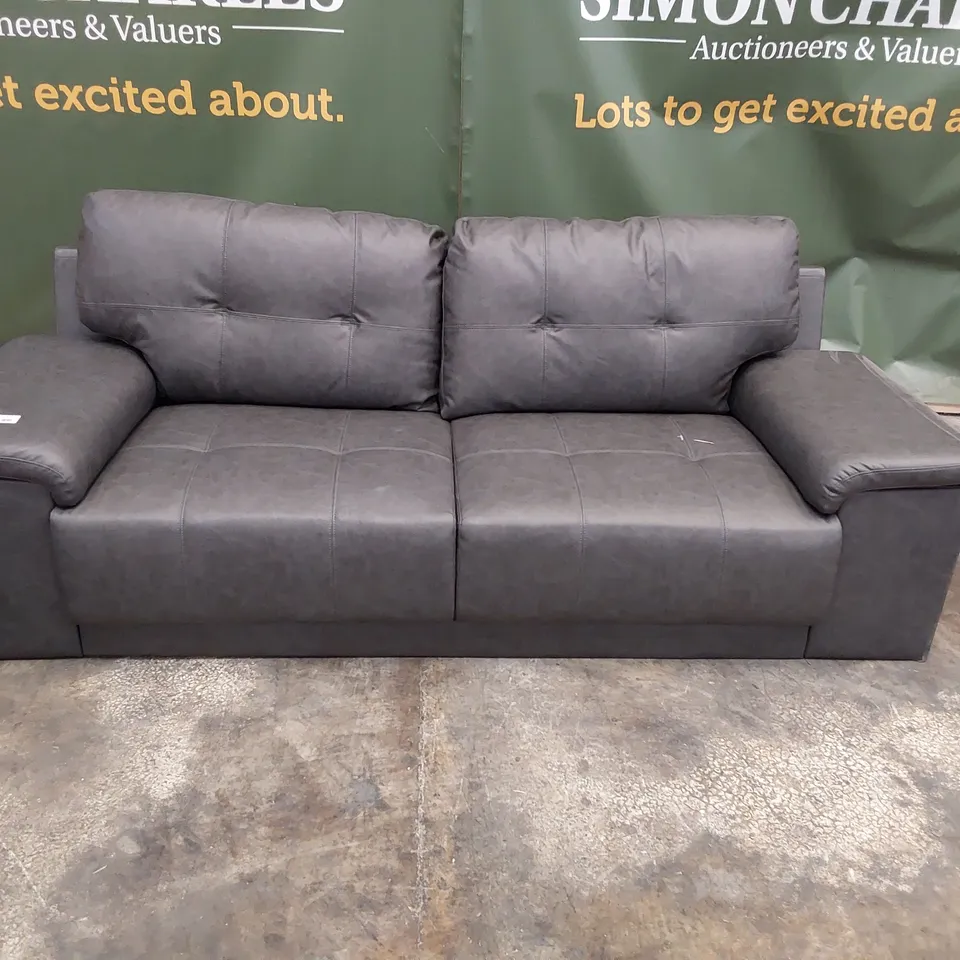 DESIGNER THREE SEATER SOFA GREY LEATHER