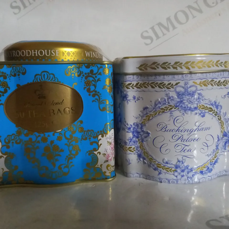 BOX OF 2 ASSORTED TINS OF TEA BAGS TO INCLUDE ROYAL BLEND 125G & BUCKINGHAM PALACE 125G 