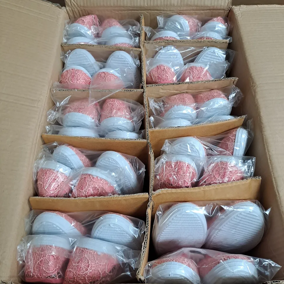 APPROXIMATELY 15 PAIRS OF BAGGED YIGGA PINK FLORAL TRAINERS - VARIOUS SIZES 