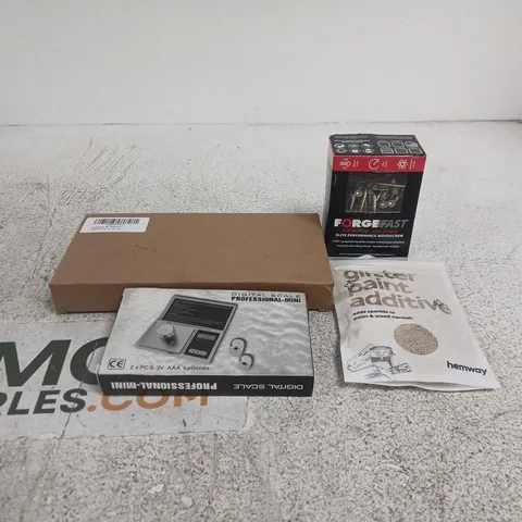TOTE OF APPROXIMATELY 30 ASSORTED ITEMS TO INCLUDE FORGE FAST SCREWS, DIGITAL MINI SCALE, STAPLER BOXED ETC