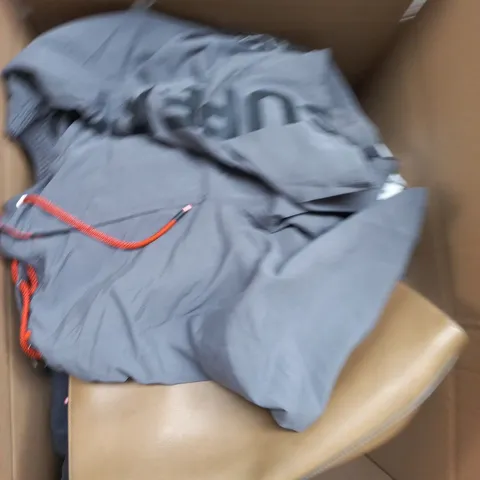 LARGE BOX OF APPROXIMATELY 25 ASSORTED CLOTHING ITEMS IN VARIOUS COLOURS, STYLES AND SIZES - COLLECTION ONLY