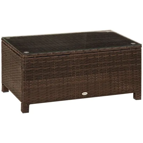 BOXED OUTSUNNY PE RATTAN GARDEN COFFEE TABLE WITH GLASS TABLE TOP - BROWN