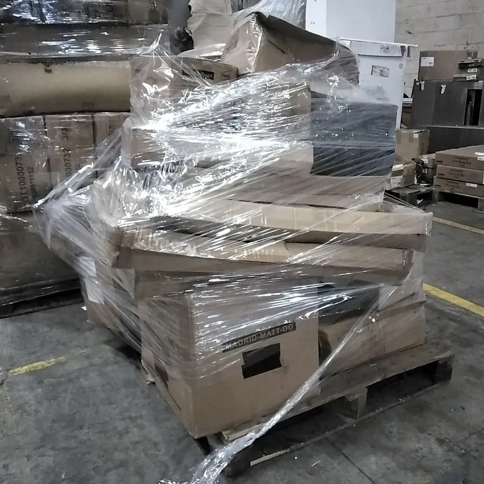 PALLET OF HOUSEHOLD ITEMS TO INCLUDE ELECTRIC MOP, BAUBLES, TREE SKIRT, TREE STAND AND OTHER ASSORTED ITEMS...