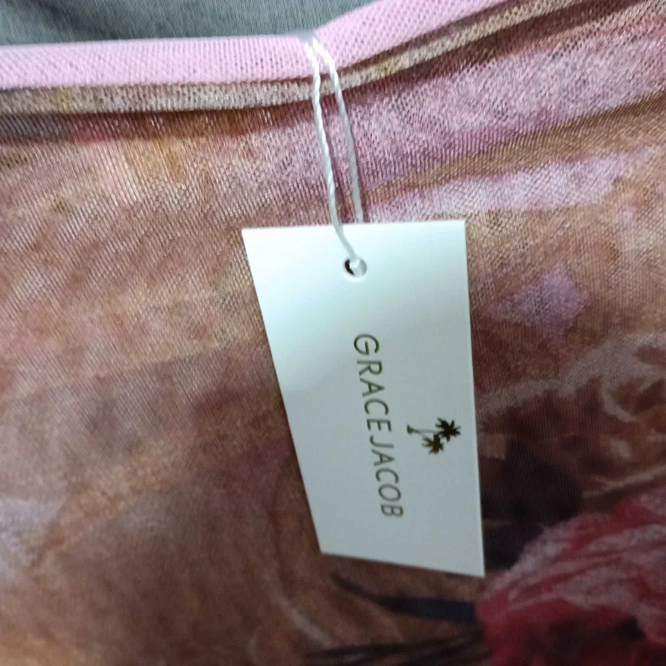 GRACE JACOB FLORAL MAXI DRESS – PINK & BEIGE, MADE IN ENGLAND, UK SIZE S