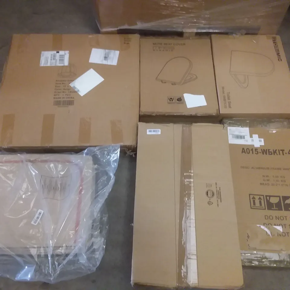 PALLET OF ASSORTED ITEMS INCLUDING ARTBRITE ENERGY SAVING LED CEILING LIGHT, COMOMA OFFICE CHAIR, AUCMA STAND MIXER, STOREMIC TOILET SEAT, MASS DYNAMIC MUTE SEAT COVER, ALUMINIUM FRAME WHITE BOARD
