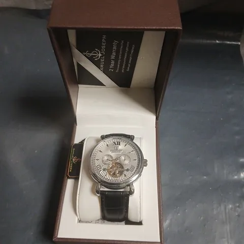 BOXED SAMUEL JOSEPH AUTOMATIC LIMITED EDITION SILVER WATCH WITH WHITE FACE