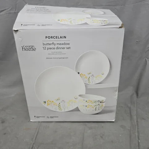 BOXED PORCELAIN BUTTERFLY MEADOW 12-PIECE DINNER SET