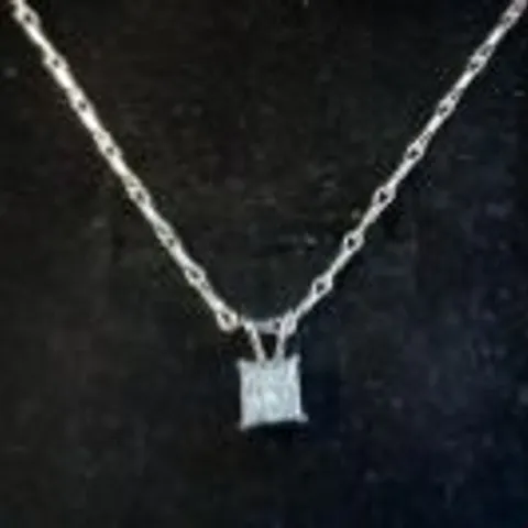 18CT WHITE GOLD PENDANT ON CHAIN, SET WITH NATURAL PRINCESS CUT DIAMOND