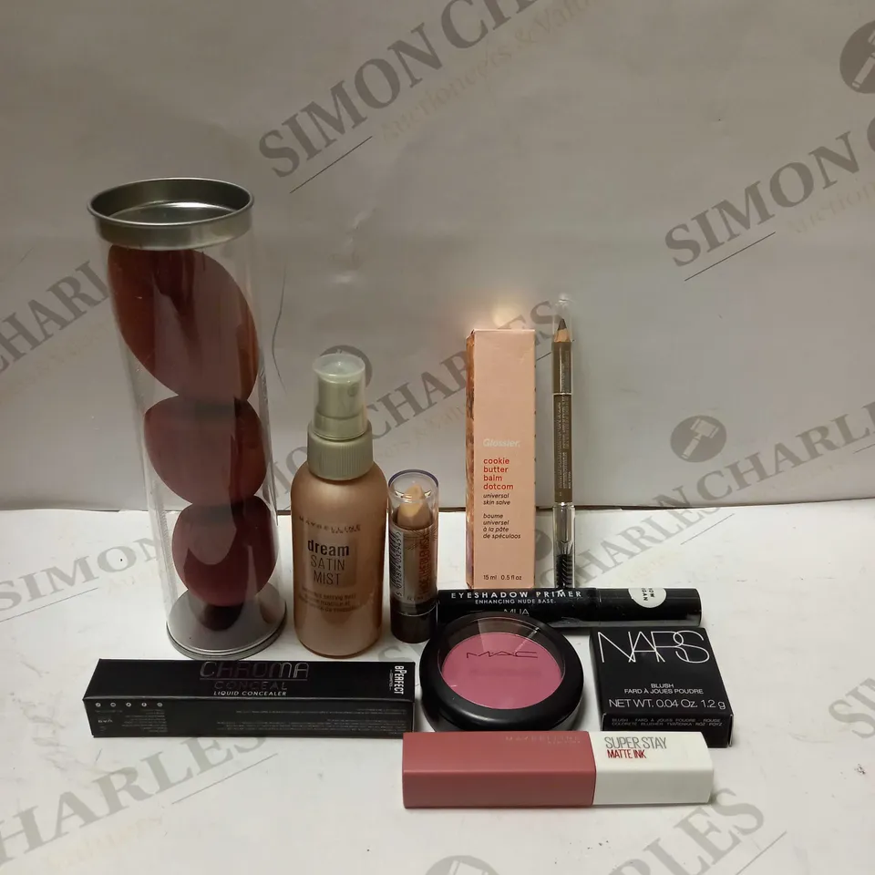 LOT OF 10 ASSORTED MAKEUP PRODUCTS TO INCLUDE CONCEALER, NARS BLUSH, SATIN SETTING MIST, ETC