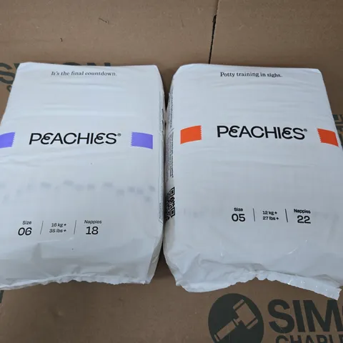 2 X PEACHIES PREMIUM SUSTAINABLE NAPPIES - SIZE 05 & 06 