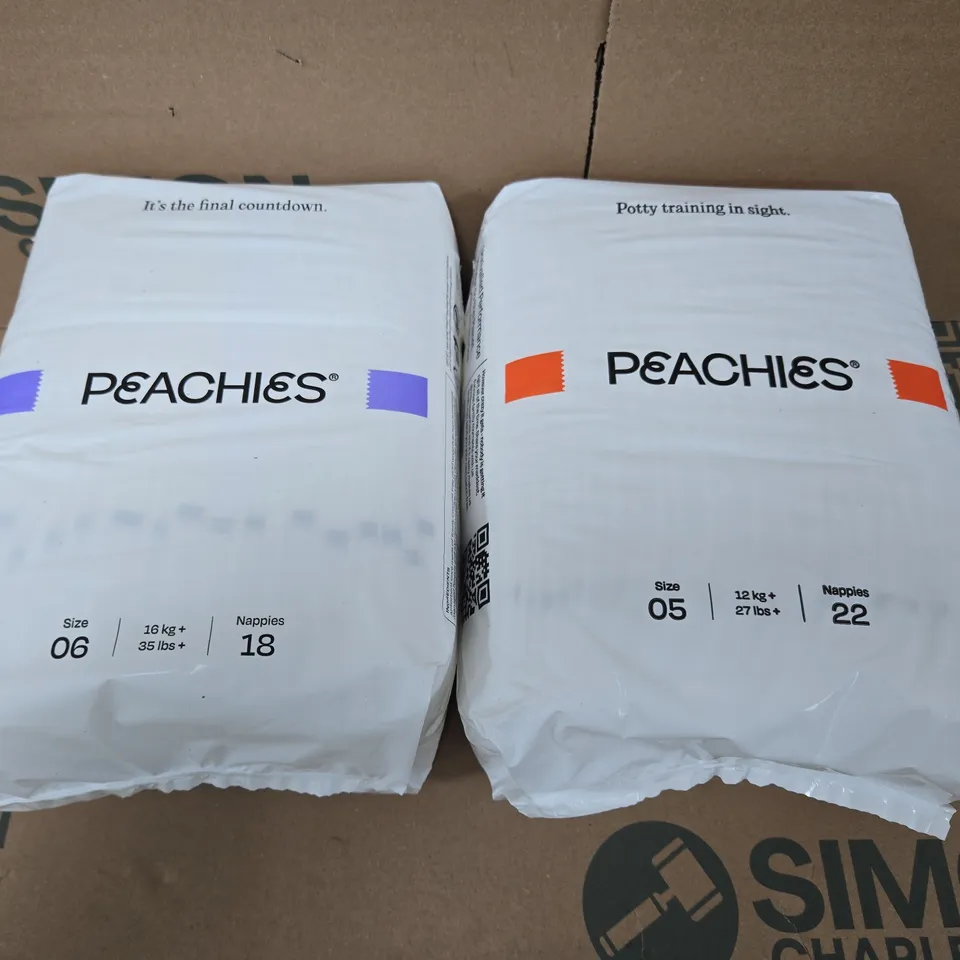 2 X PEACHIES PREMIUM SUSTAINABLE NAPPIES - SIZE 05 & 06 