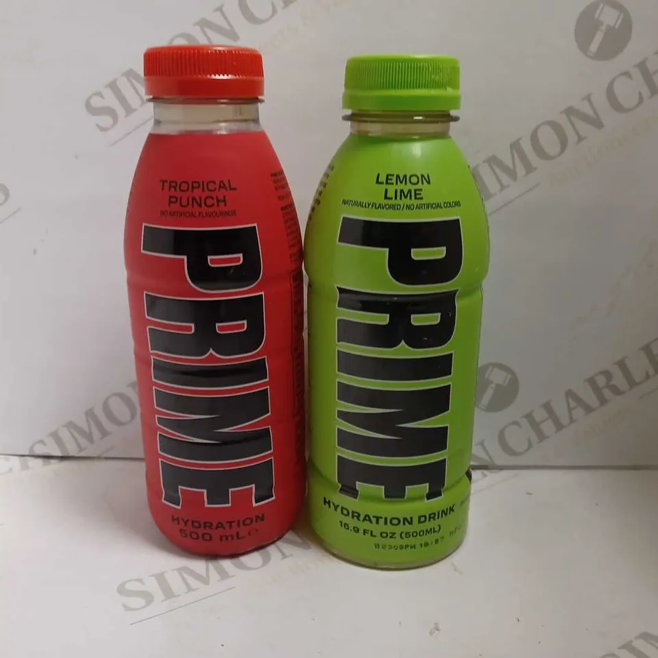 LOT OF 2 BOTTLES OF PRIME HYDRATION DRINK (1 TROPICAL PUNCH & 1 LEMON LIME)