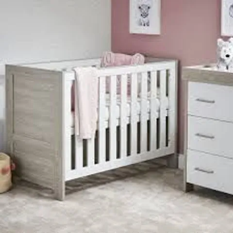 BOXED OBABY NIKA MINI COT BED - GREY WASH & WHITE (2 BOXES)
