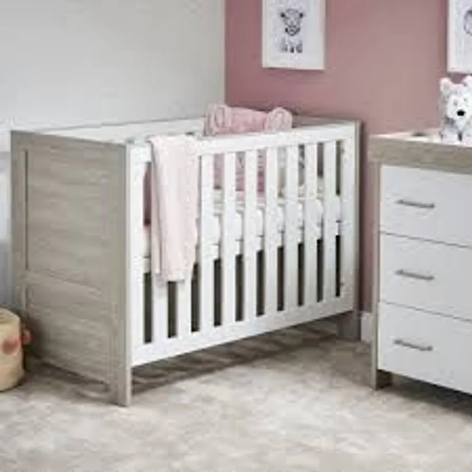 BOXED OBABY NIKA MINI COT BED - GREY WASH & WHITE (2 BOXES)