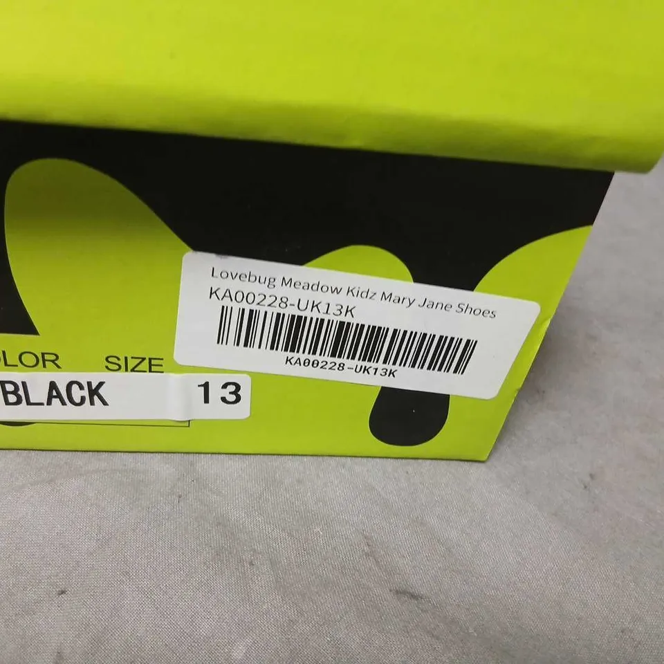 BRAND NEW BOXED KOI KIDZ LOVEBUG MEADOW MARY JANE SHOES, BLACK, UK 13