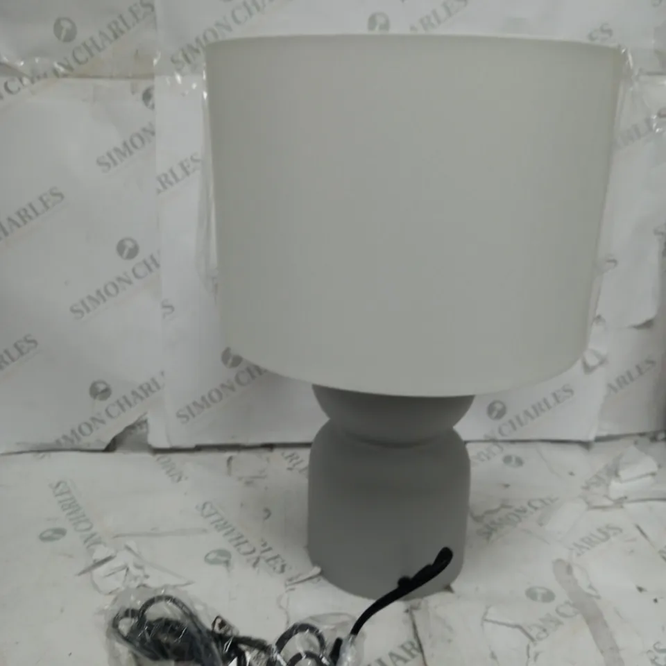 GREY GLASS BASE LAMP WITH WHITE LAMPSHADE