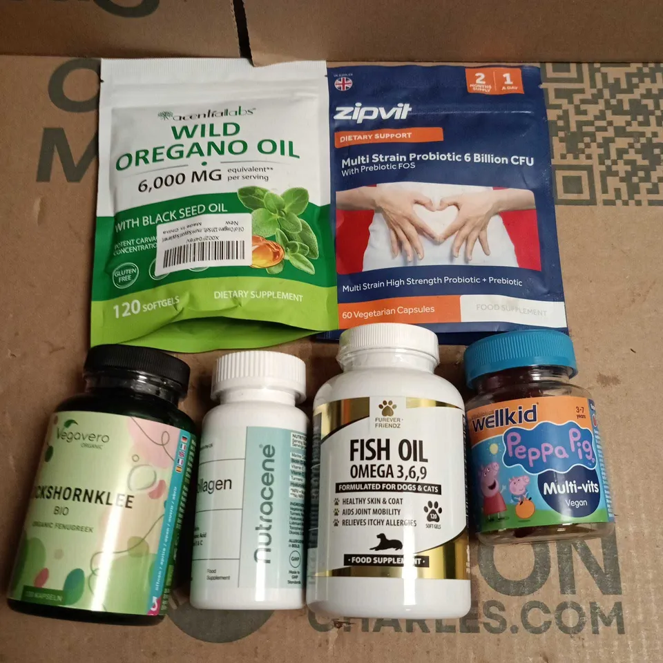 APPROXIAMTELY 15 ASSORTED HEALTH PRODUCTS TO INCLUDE ZIPVIT, FISH OIL, WILD OREGANO OIL ETC