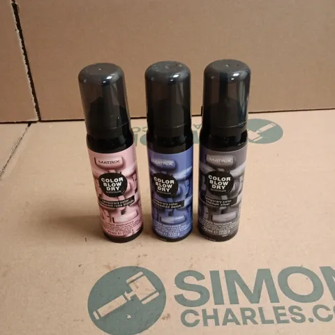 APPROXIMATELY 22 X ASSORTED MATRIX COLOR BLOW DRY HAIR CARE PRODUCTS TO INCLUDE TITANIUM SILVER, STONEWASHED DENIM ETC