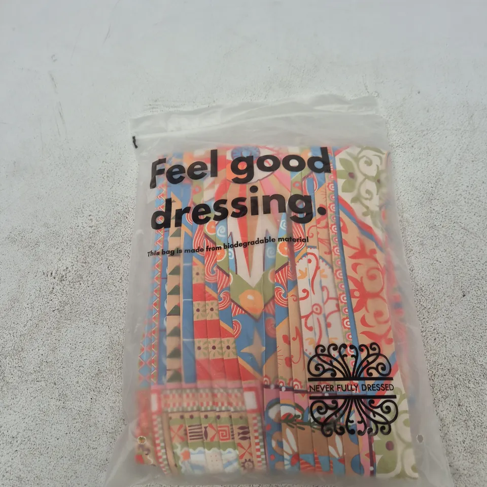 NEVER FULLY DRESSED WOMEN'S DRESS – UK 12, MULTICOLOURED PATCHWORK PATTERN
