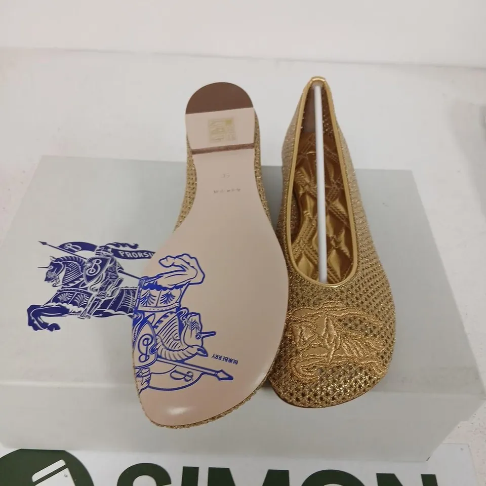 BURBERRY GOLD MESH BALLET FLATS (LUREX) – UK 2 (EU 35), LEATHER SOLE