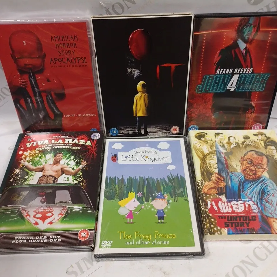 BOX TO CONTAIN APPROX. 20 X ASSORTED DVD'S & BOX SETS. INCLUDES JOHN WICK, QUEER AS FOLK, ROBO COP ETC 