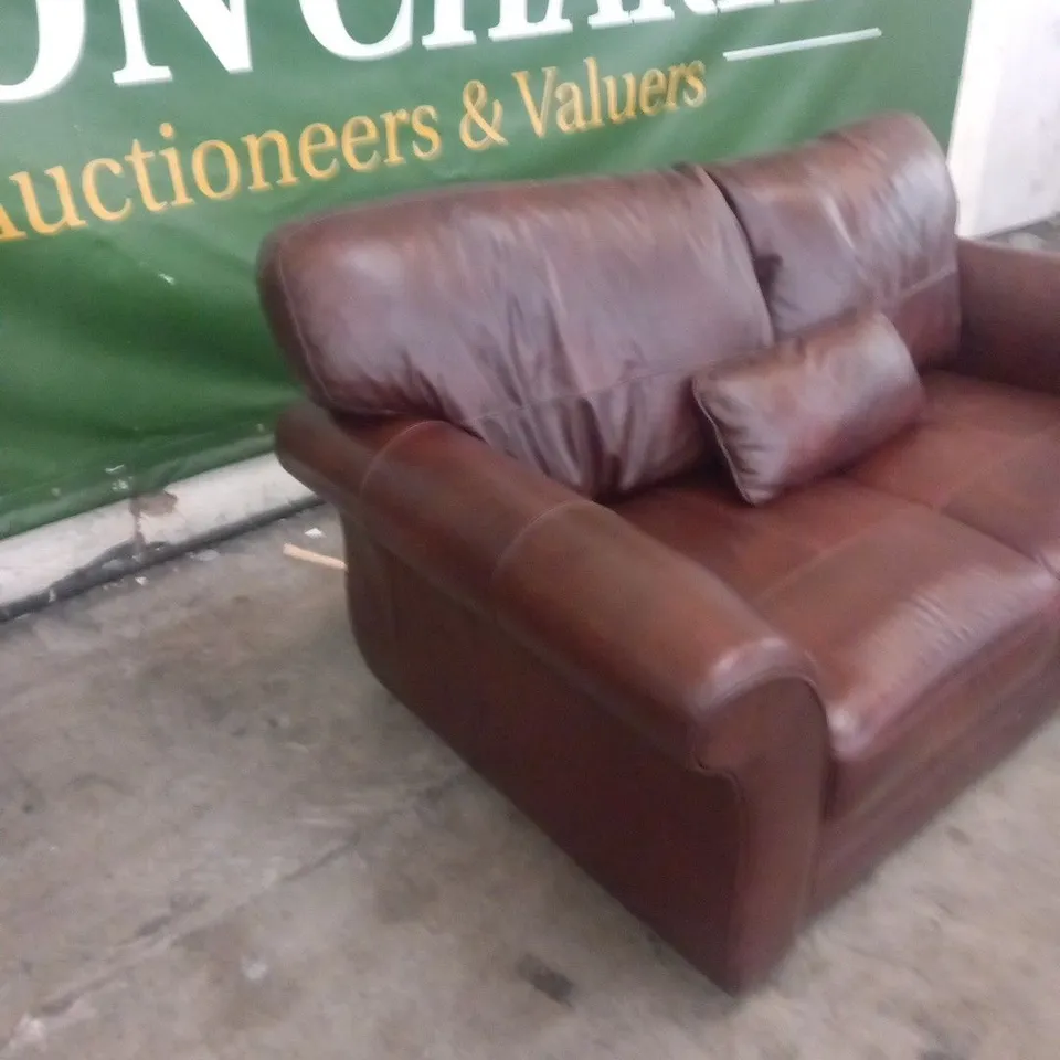 DESIGNER BROWN LEATHER TWO SEATER SOFA