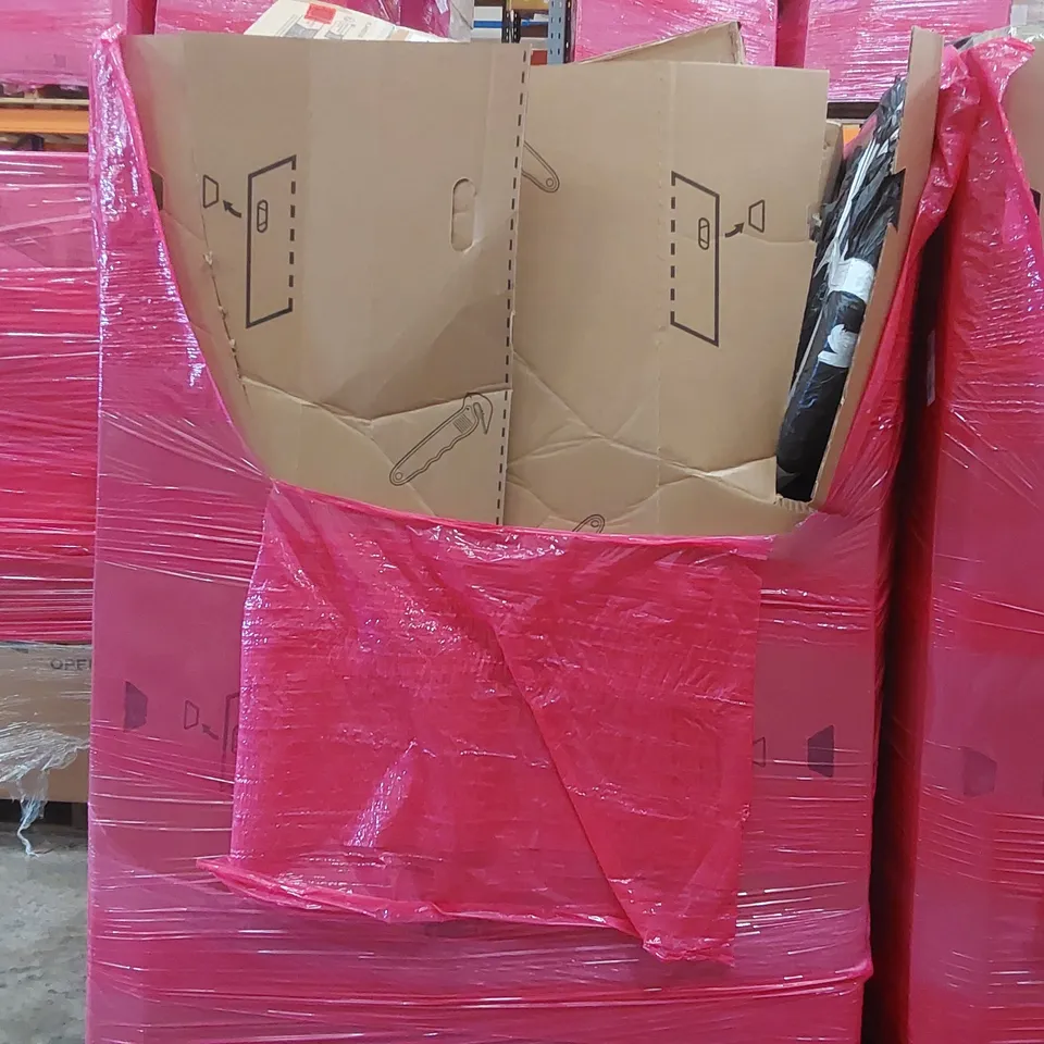 PALLET OF ASSORTED ITEMS INCLUDING: ELECTRIC WATER HEATER, STEAM CLEANER, 17 INCH LED TV, KIDS SPINNING CHAIR, KIDS TRICYCLE ECT