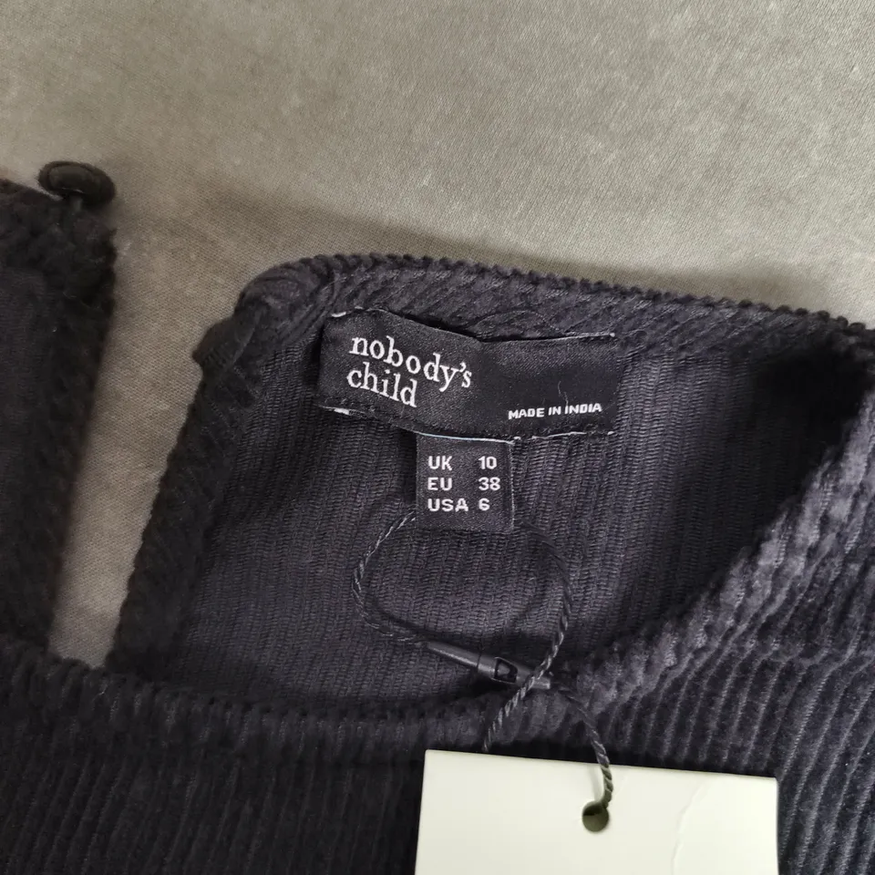 NOBODYS CHILD CHIARA PINAFORE MINI DRESS PLAIN IN CORD BLACK - UK 10