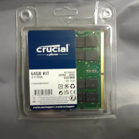 CRUCIAL 64GB KIT 2X32GB NOTEBOOK DDR4-3200 SODIMM RAN - CT2K32G4SFD832A