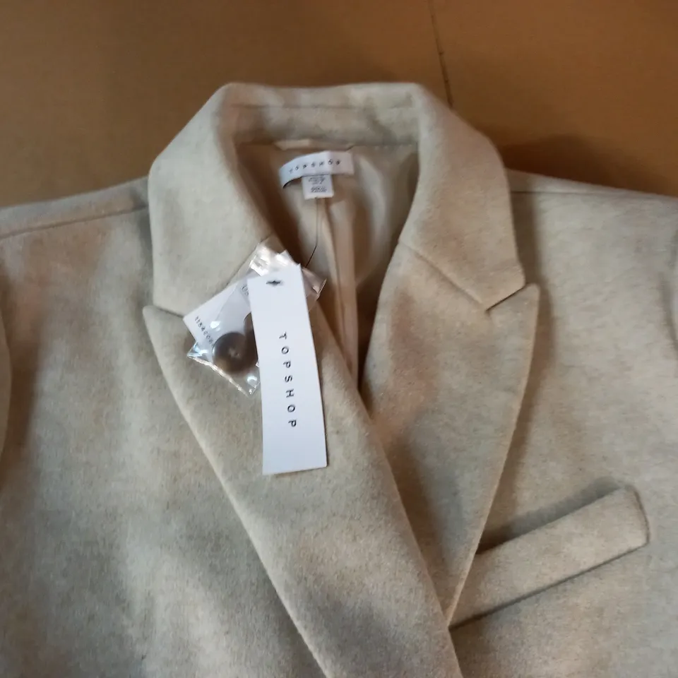TOPSHOP BUTTON UP LONGLINE COAT IN NATURAL - UK 10