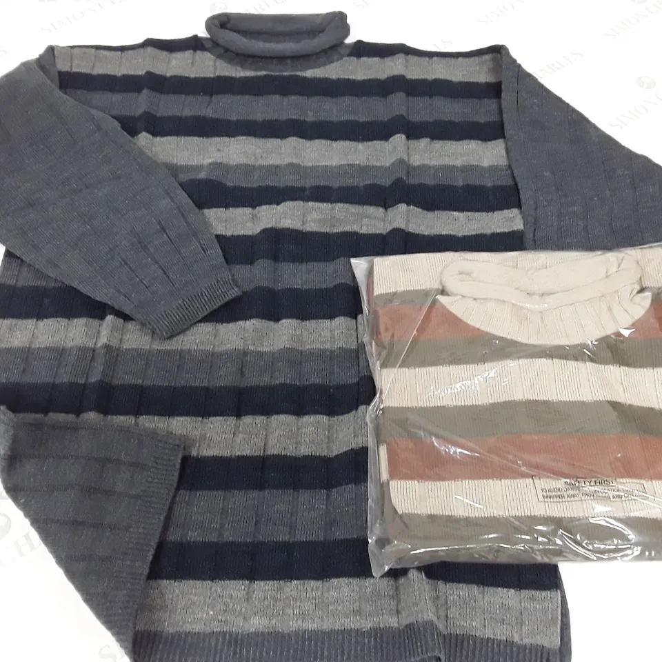 LARGE QUANTITY OF ROLL NECK STRIPED JUMPERS - SIZE UNSPECIFIED 