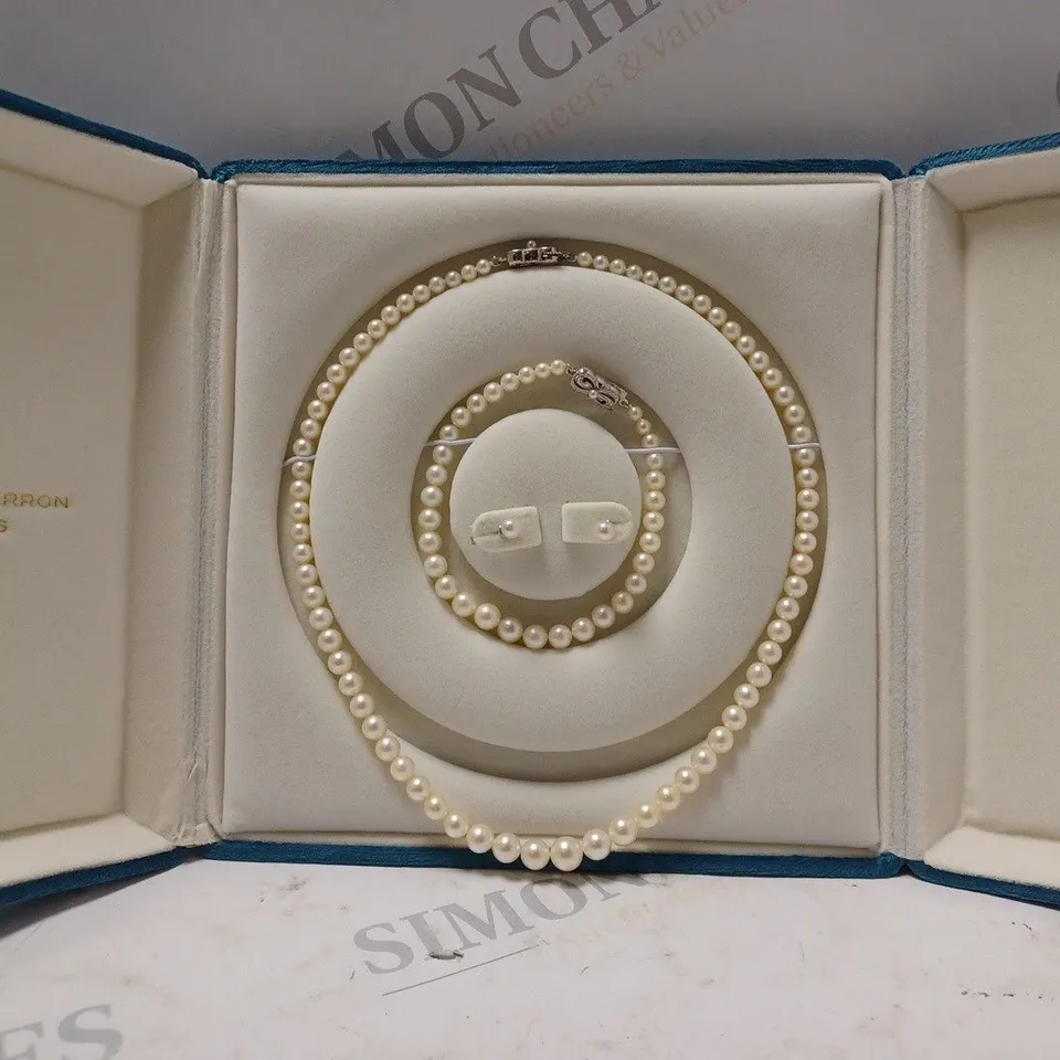 BOXED CHARLIE BARRON PEARLS - NECKLESS - EAR RINGS - BRACELET 