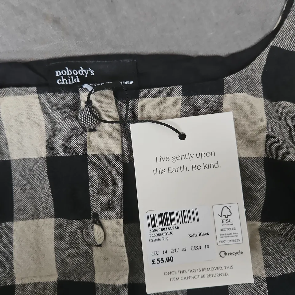 NOBODY'S CHILD CELESTE TOP – GINGHAM CHECK, WOMEN'S SLEEVELESS BLOUSE, UK 14 