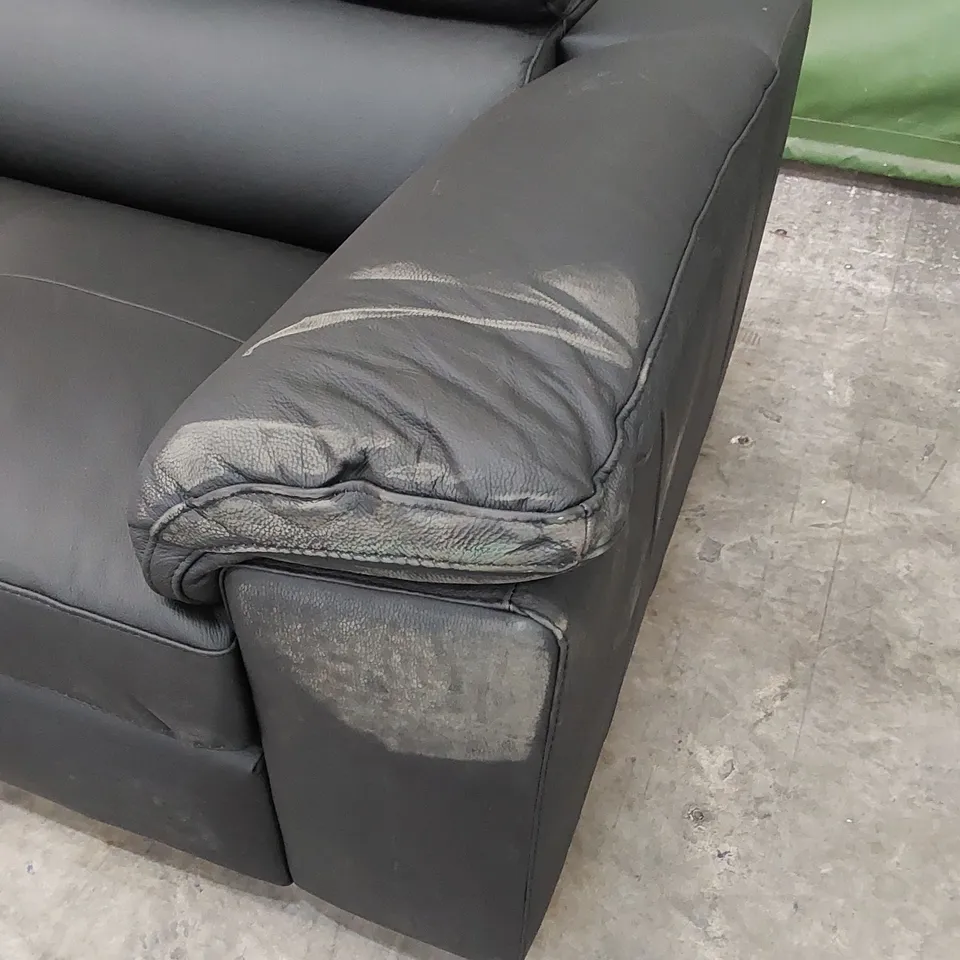 QUALITY DESIGNER BRADY BLACK LEATHER 4 SEATER SOFA PIECE (1 PIECE ONLY, INCOMPLETE)