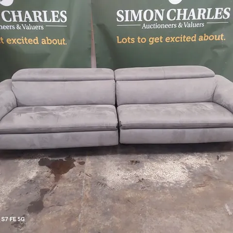 QUALITY ITALIAN DESIGNER MARTINE POWER RECLINING FOUR SEATER SOFA WITH ADJUSTABLE HEADRESTS CASHMERE GREY STONE FABRIC