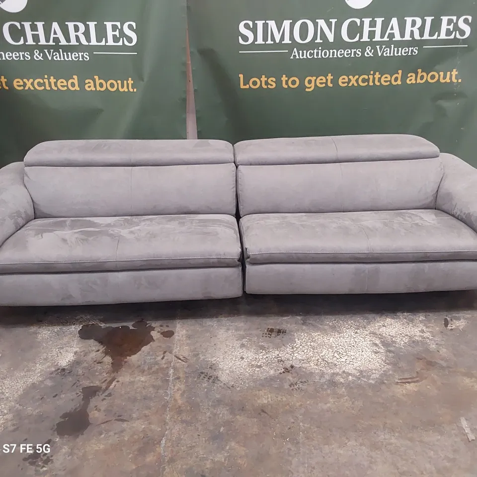 QUALITY ITALIAN DESIGNER MARTINE POWER RECLINING FOUR SEATER SOFA WITH ADJUSTABLE HEADRESTS CASHMERE GREY STONE FABRIC 