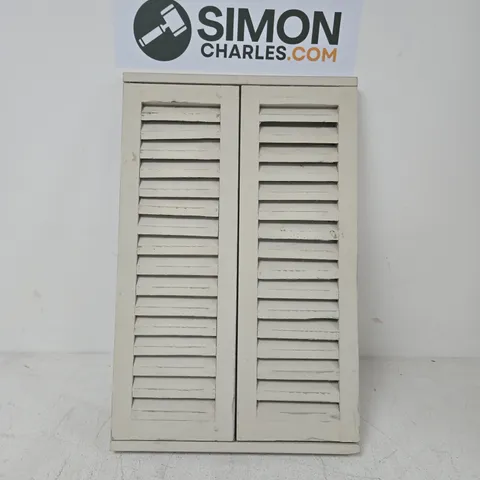 PAIR OF WHITE WOODEN LOUVERED WINDOW SHUTTERS