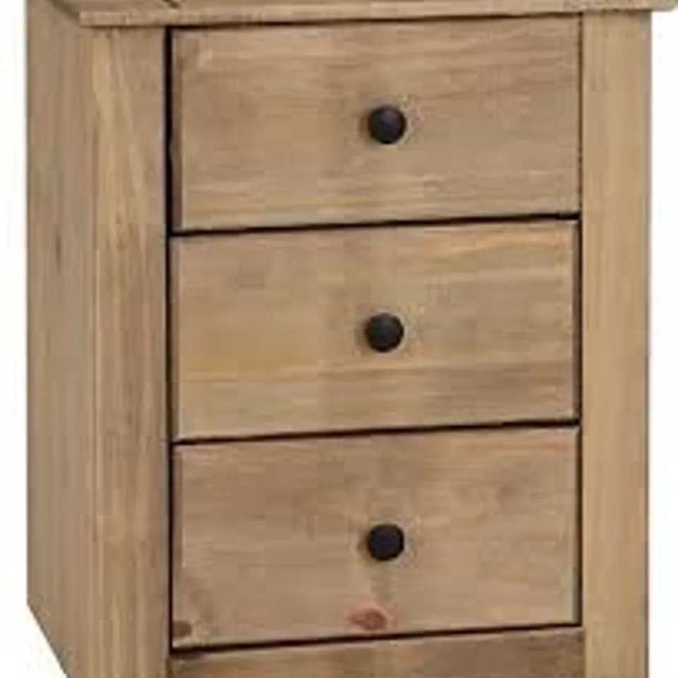 BOXED PANAMA NATURAL WAX 3 DRAWER BEDSIDE CABINET (1 BOX)
