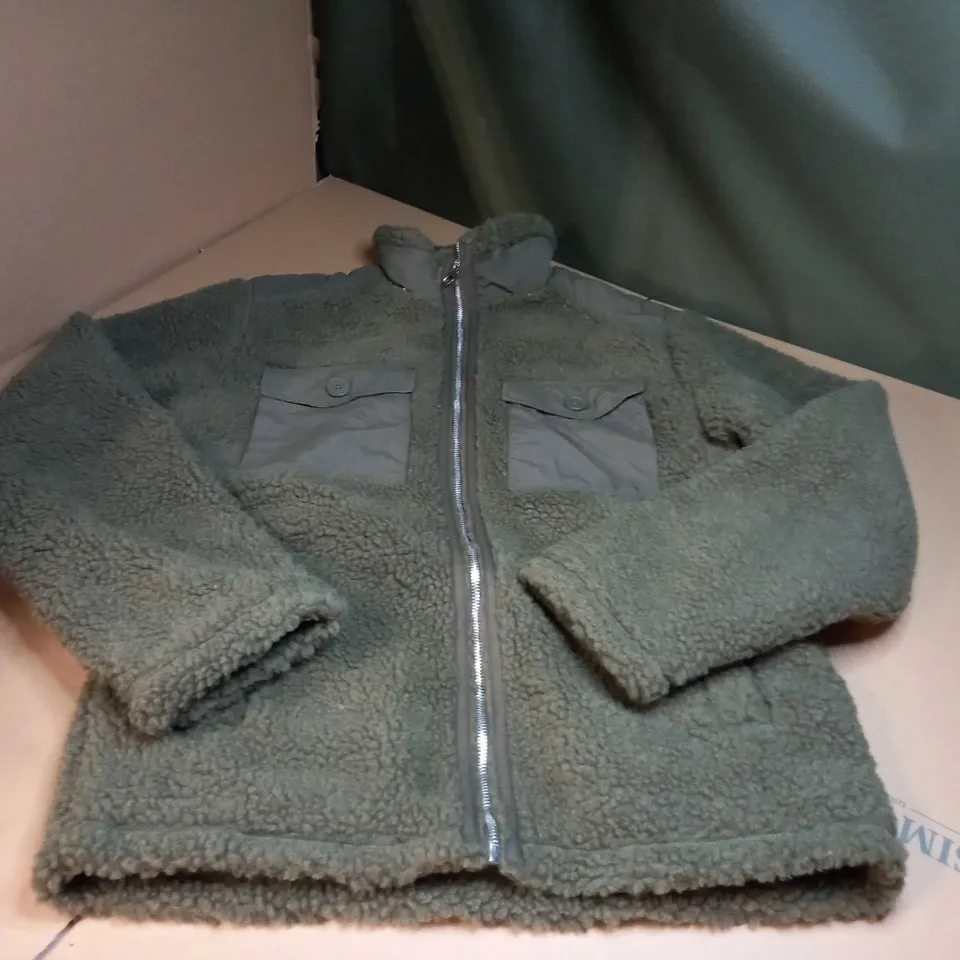 DESIGNER KHAKI BORG ZIP THROUGH JACKET - MEDIUM