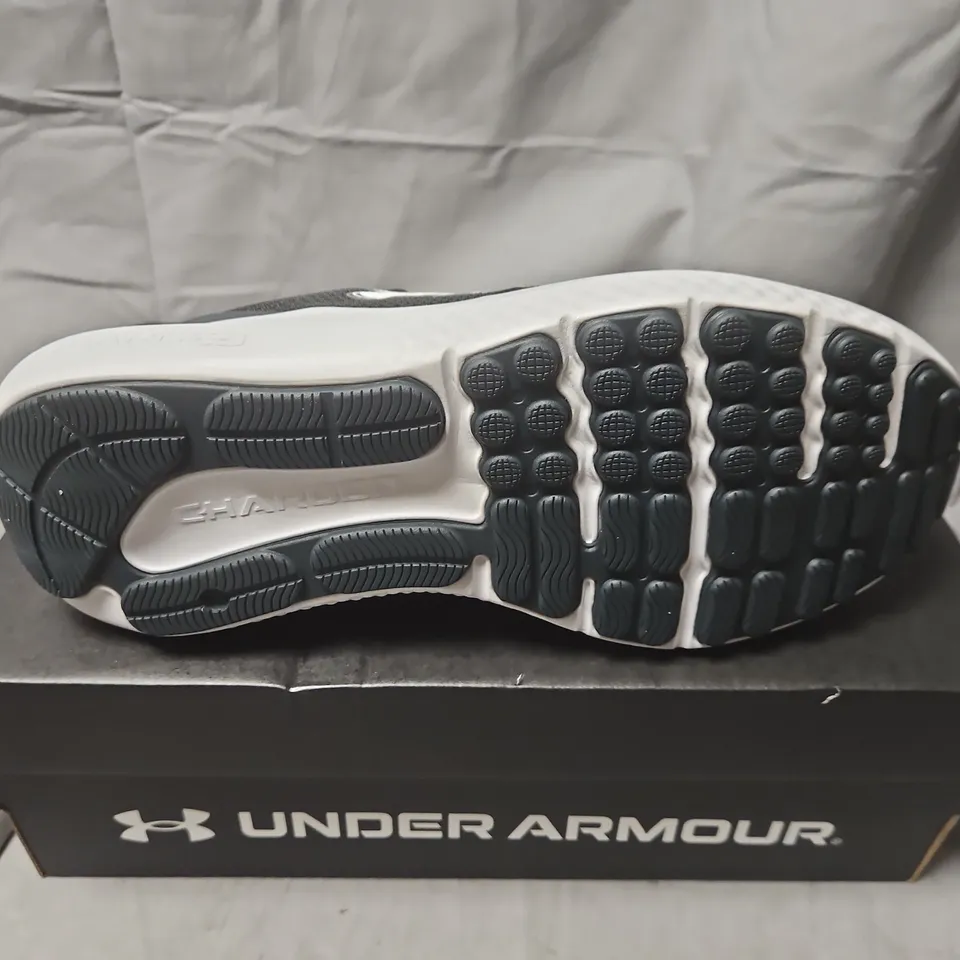 BOXED UNDER ARMOUR CHARGED SURGE 4 RUNNING SHOES – MEN'S, UK9 (US10), BLACK/GRAY