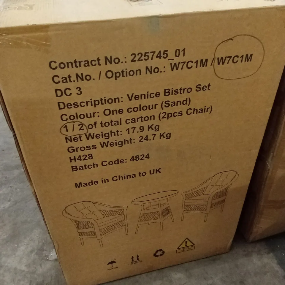BOXED VENICE SET OF 2 OUTDOOR GARDEN CHAIRS - SAND // CHAIRS ONLY, TABLE NOT INCLUDED (1 BOX)