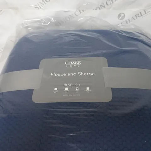 COZEE HOME FLEECE AND SHERPA 4 PIECE DUVET SET NAVY KING